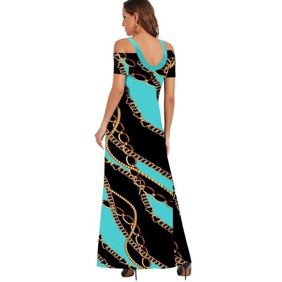 NWOT Womens Loose Sundress Casual Off Shoulder Beach Maxi Back V Neck - Picture 2 of 7